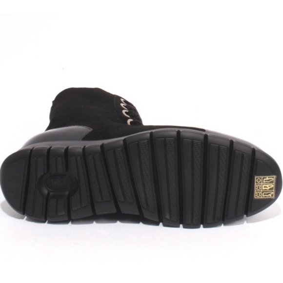 ITALIAN Black Suede Patent Leather Fur Ankle Boots - Picture 9 of 9